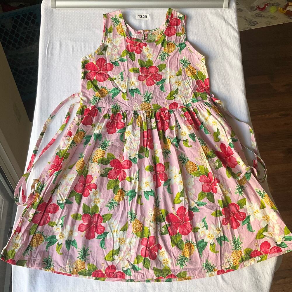 The Hawaiian Original Girls Sleeveless Knee-length Floral Dress size L,PinkGreen